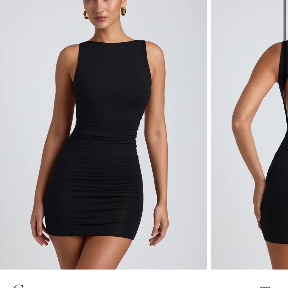 Oh Polly High-Neck Open-Back Mini Dress in Black